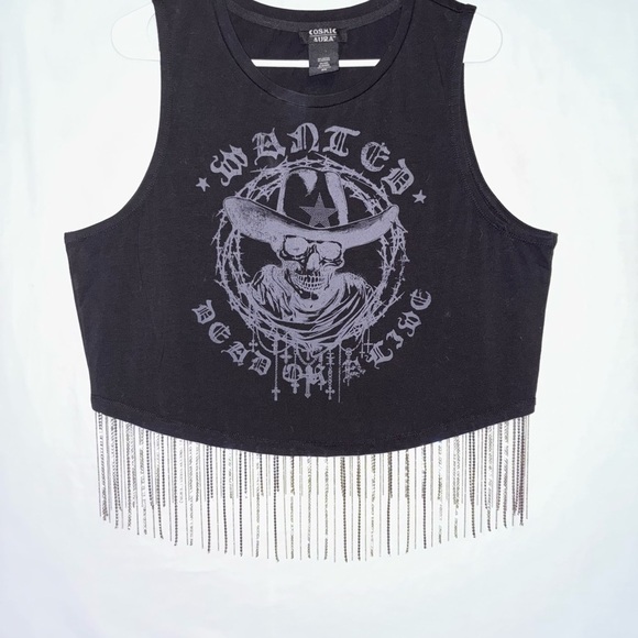Cosmic Aura Wanted Dead Or Alive Rhinestone Fringe Tank Top Hot Topic - Picture 4 of 7